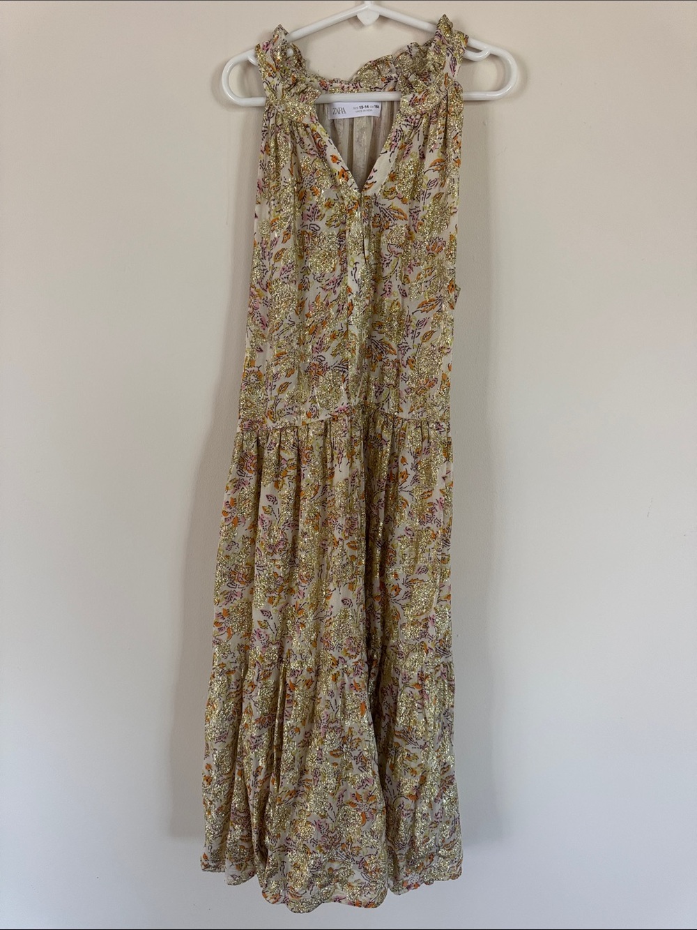 Zara Girls Floral Maxi Dress in Gold and Pink Flora Print